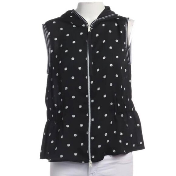 Marc Cain Tops - Marc Cain black and white baseball print hooded sleeveless zip top size M